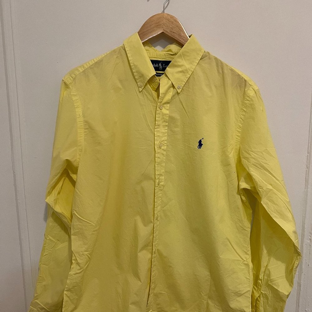 Rare Ralph Lauren Yellow Button-up Shirt W/Logo on Front - Men's Large